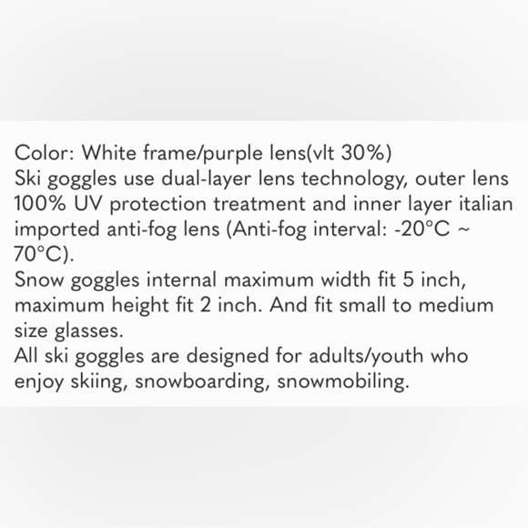 Anti-fog snow goggles UV protection